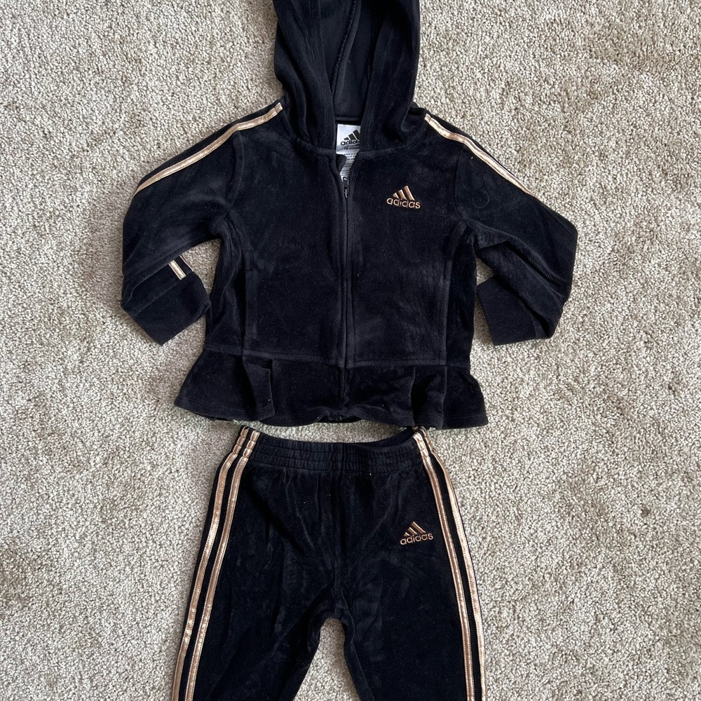 Adidas Kids Black Tracksuit with Gold Stripes
